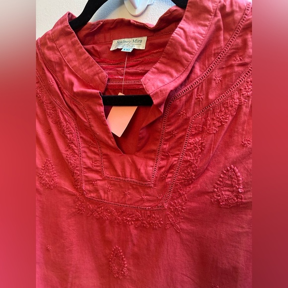 Vintage Cotton Embroidered Terracotta Tunic - Picture 3 of 15